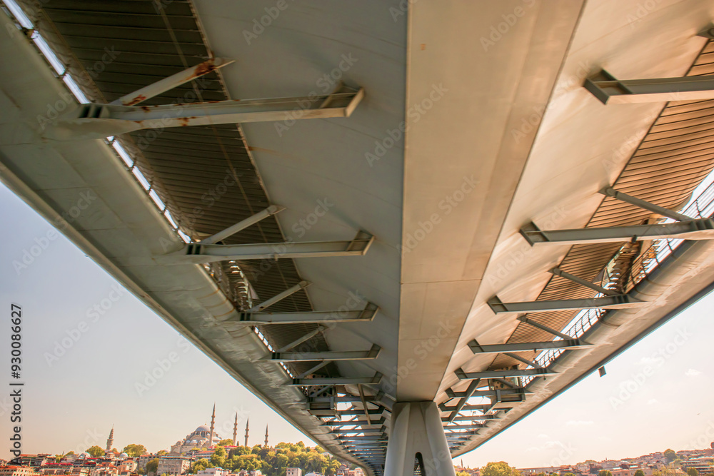 Obraz premium Bottom view of the metro bridge over the sea