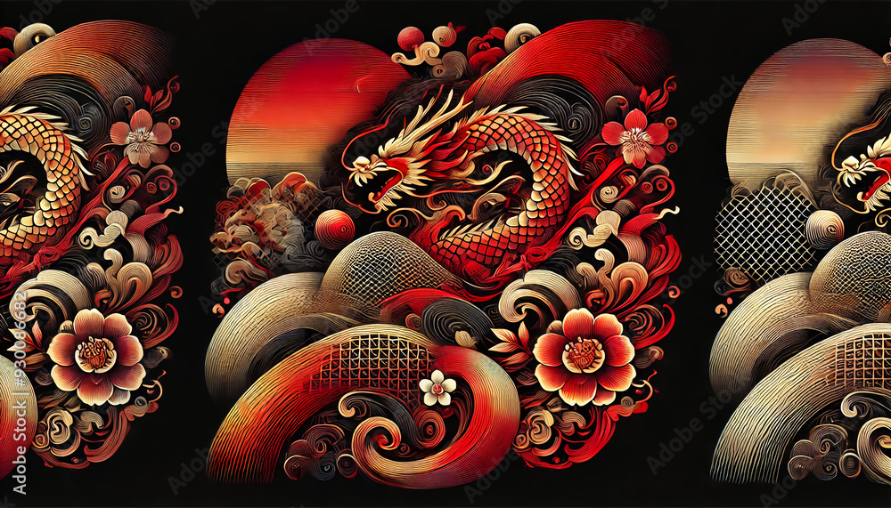 和彫の龍のメッシュグラデーション Stock Illustration | Adobe Stock
