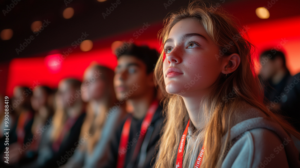 Modern youth attending a TEDx event, captivated by the speakers and their inspiring stories.