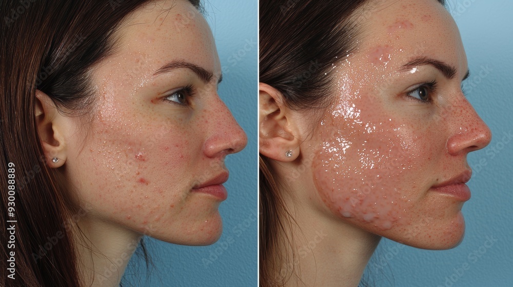 Before and After Images Highlighting Acne Treatment Effectiveness on Young Woman's Face Before and After Images Highlighting Acne Treatment Effectiveness on Young Woman's Face