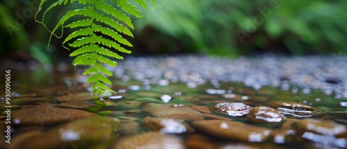  A tight shot of a water-logged leaf atop a submerged rock amidst a backdrop of surrounding aquatic rocks and emergent grass photo