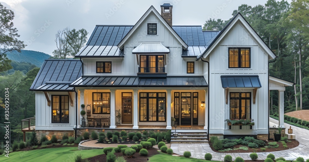 Fototapeta premium Elegant Two-Story House with Rooftop Deck