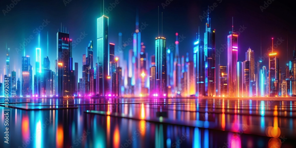 Abstract blurred lights background resembling futuristic neon cityscape, futuristic, abstract, blurred, lights, background Abstract blurred lights background resembling futuristic neon cityscape, futuristic, abstract, blurred, lights, background