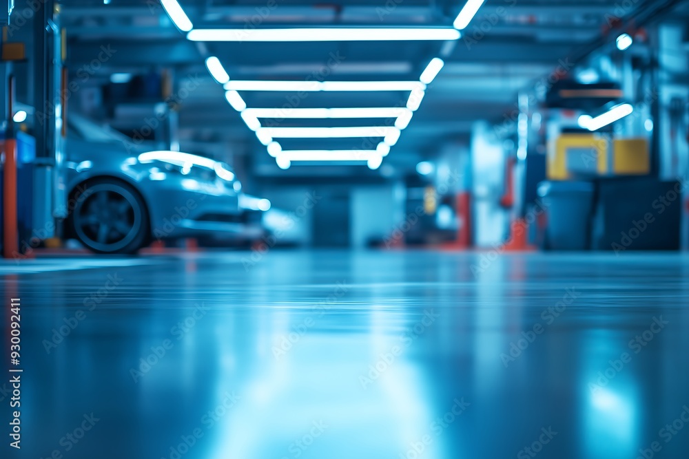 Fototapeta premium blur car garage automobile interior building hall
