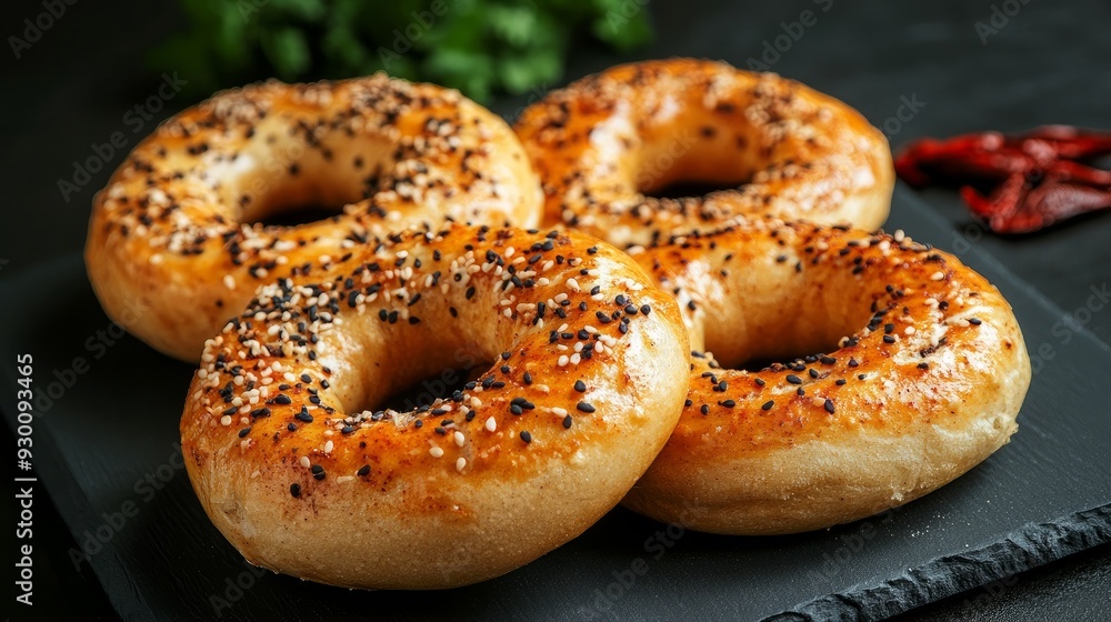 Turkish pastry, kandil bagel, against a dark backdrop Turkish pastry, kandil bagel, against a dark backdrop