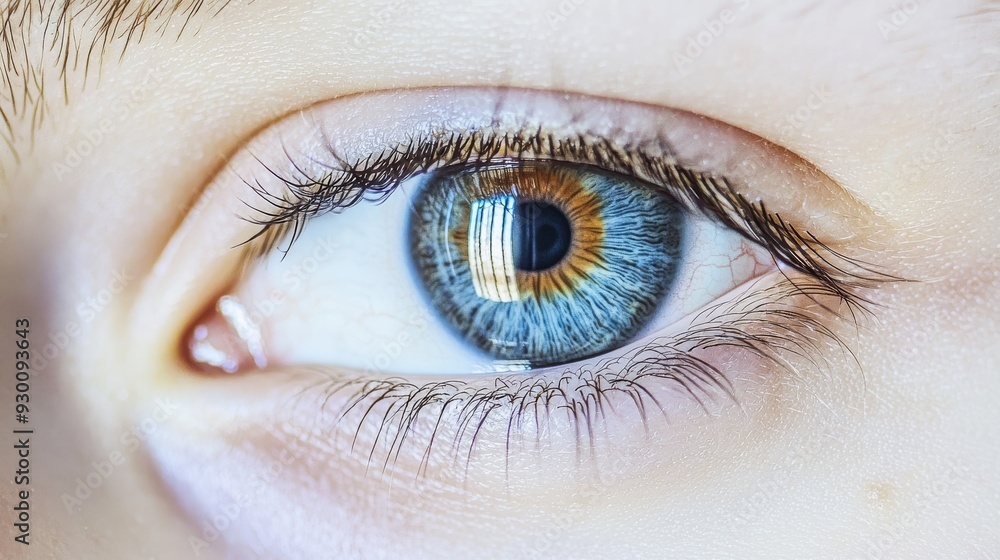 Close-Up of a Human Eye with Blue and Brown Iris Showing Eye Details and Reflections Close-Up of a Human Eye with Blue and Brown Iris Showing Eye Details and Reflections