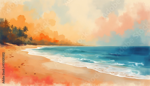 Colorful painting of the beach