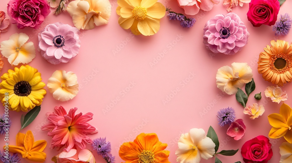 March Greeting Card Design with Various Flowers March Greeting Card Design with Various Flowers