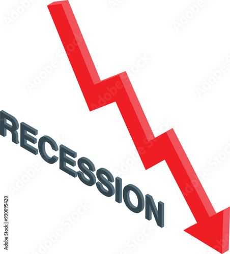Red arrow graph going down illustrating the concept of economic recession