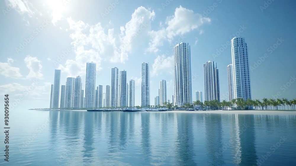 Modern Skyscrapers Reflecting in Calm Waters Modern Skyscrapers Reflecting in Calm Waters