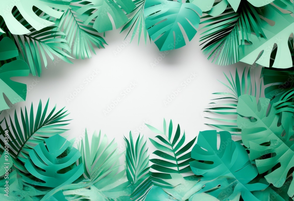 Tropical Green Leaves Border with White Copy Space Banner Tropical Green Leaves Border with White Copy Space Banner