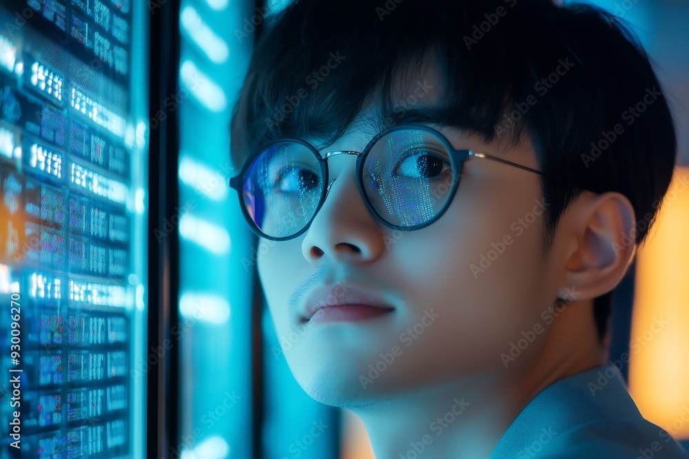 asia male IT specialist analysing privacy data information leaks in server room technology asia male IT specialist analysing privacy data information leaks in server room technology