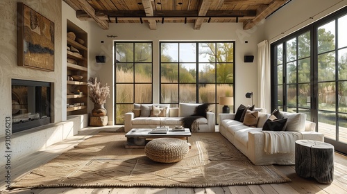 Luxurious Modern Living Room  High Ceiling Design  Clean Lines and Wood Accents
