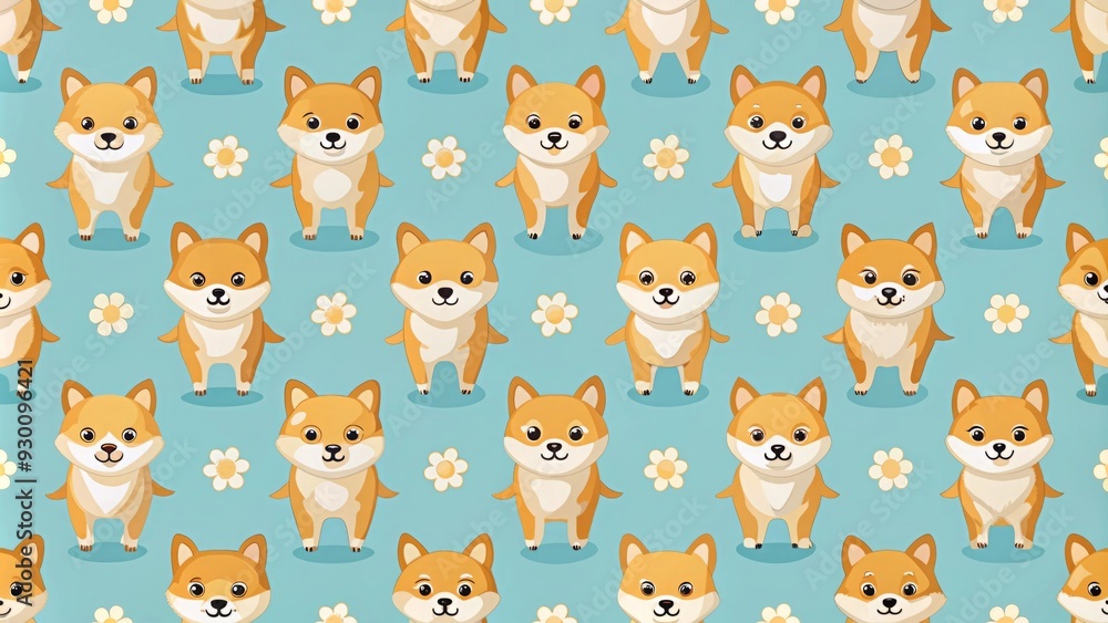 Seamless pattern featuring adorable shiba dogs , shiba inu, cute, pet, Japan, pattern, background, textile, repeat, dog, animal Seamless pattern featuring adorable shiba dogs , shiba inu, cute, pet, Japan, pattern, background, textile, repeat, dog, animal
