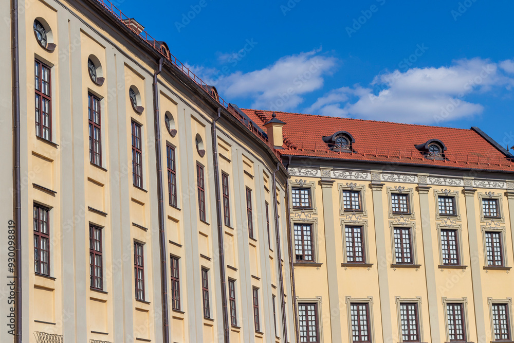 Fototapeta premium Nesvizh, Belarus - 08.08.2024 - Shot of the well know architectural landmark , Radzwill castle. Landmark