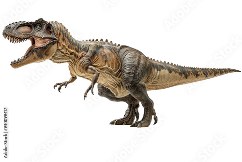 Carcharodontosaurus on a white backdrop, showcasing its grand size, intricate details, and distinctive features, emphasizing its powerful presence photo