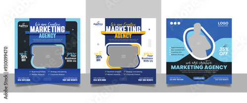 Digital Marketing Agency Social Media Post Set, Corporate Business Promotion Online Webinar Banner, Seminar Square Flyer Design Web Template