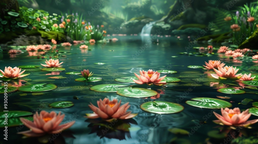 Serene Pond with Lotus Flowers Serene Pond with Lotus Flowers