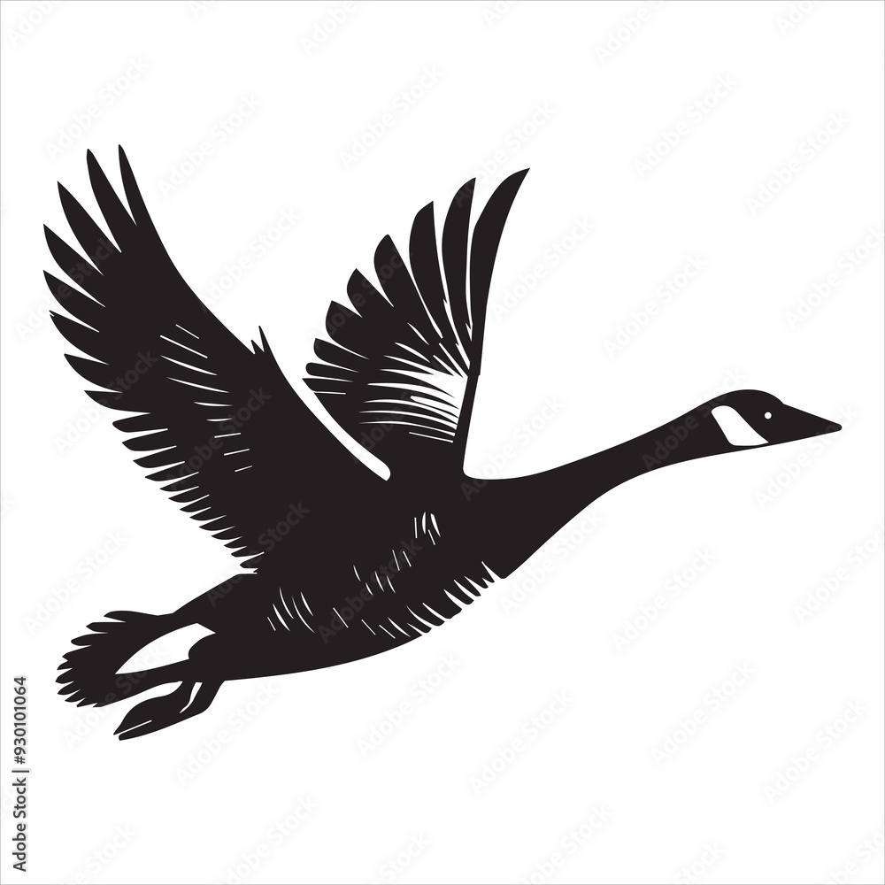 Fototapeta premium Canada goose Silhouette, Branta Canadensis Duck Clipart, Canada Goose flying Illustration black and white 