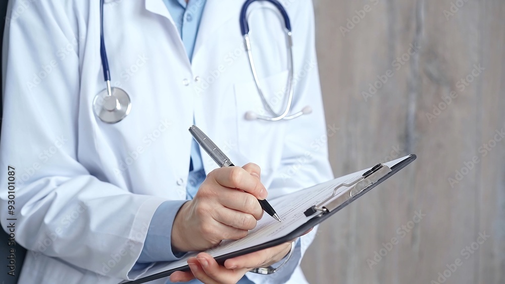 Fotografija Healthcare professional doctor writing medical records on a clipboard