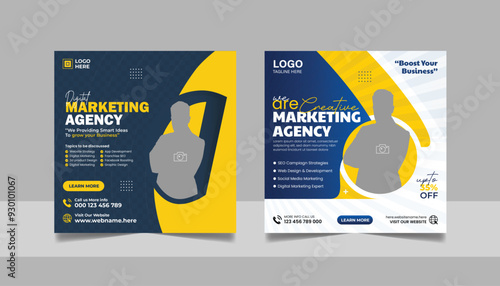 Digital Marketing Online Webinar Social Media Post Set, Corporate Business Promotion Social Media Web Banner, Seminar Square Flyer Design Template	