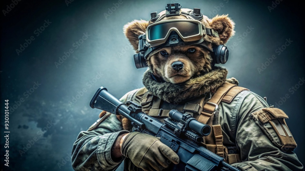 Special forces bear in camouflage gear and tactical gear with night vision goggles Special forces bear in camouflage gear and tactical gear with night vision goggles