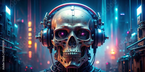 Cyberpunk skull peripherals on top of head with skull in science background, Cyberpunk, skull, peripherals, head