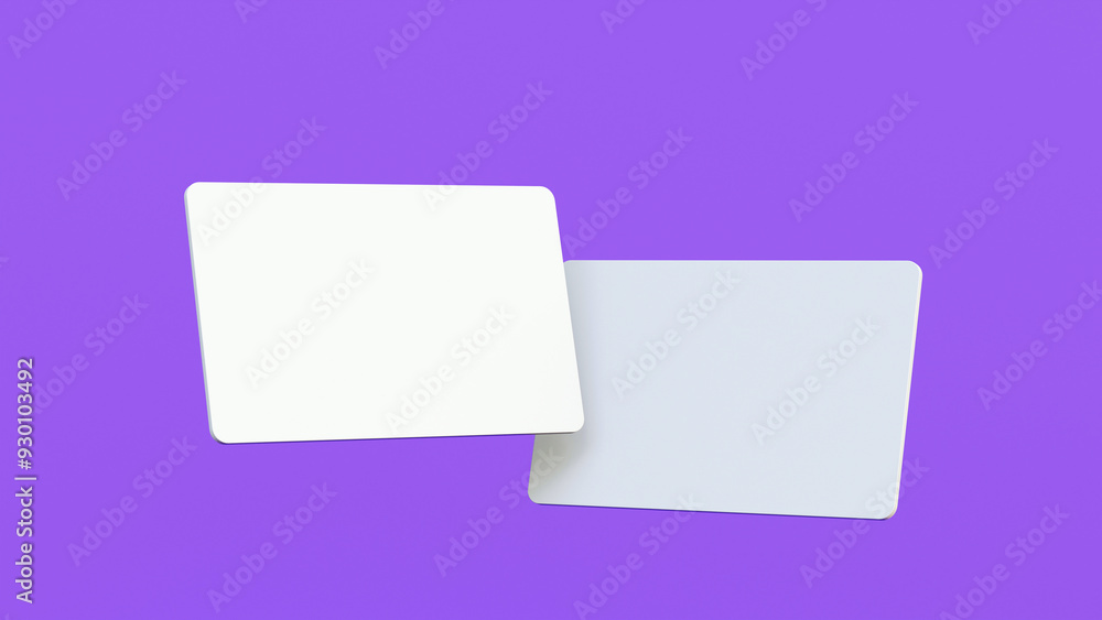 Credit debit card mock up on purple background. Blank debit card mock up. Business card on purple background. Credit debit card mock up on purple background. Blank debit card mock up. Business card on purple background.