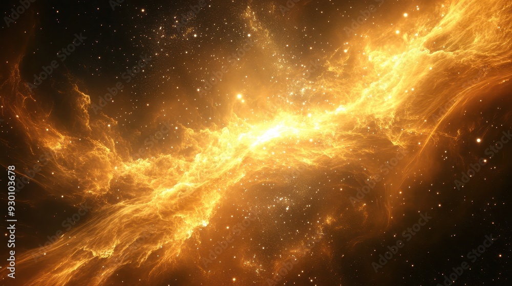 Fototapeta premium A stunning cosmic scene featuring vibrant golden nebulae and stars in deep space.