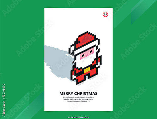 Santa Claus pixel art. Poster for party or greeting card on white background. Merry Christmas Vector illustration