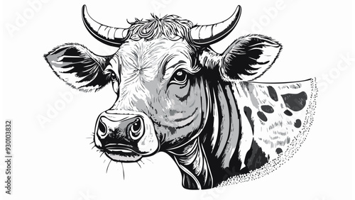 Cow Cattle Head Logo Sketch Style - Animal Face Portrait Mammal
