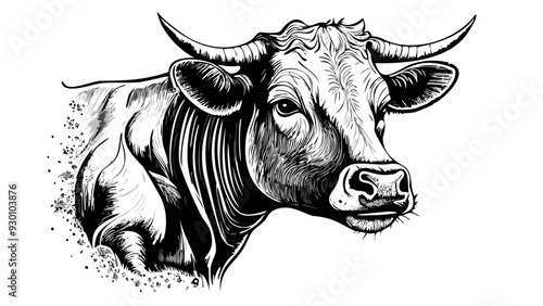 Cow Cattle Head Logo Sketch Style - Animal Face Portrait Mammal
