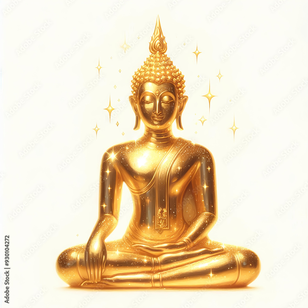 Gold Buddha statue is very bright and reflective, creating a sense of majesty and divinity. Gold Buddha statue is very bright and reflective, creating a sense of majesty and divinity.