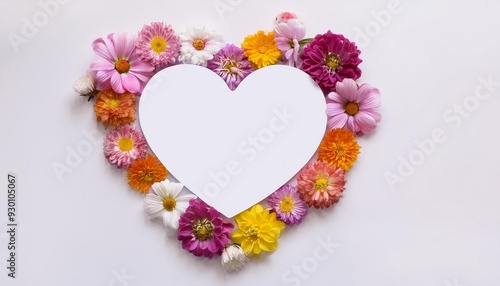 herz rahmen aus bunten sommer fruhling blumen bluten florale form innen leere weisse flache zur gestaltung als vorlage fur karten grusse einladungen muttertag valentinstag geburtstag hochzeit geburt photo