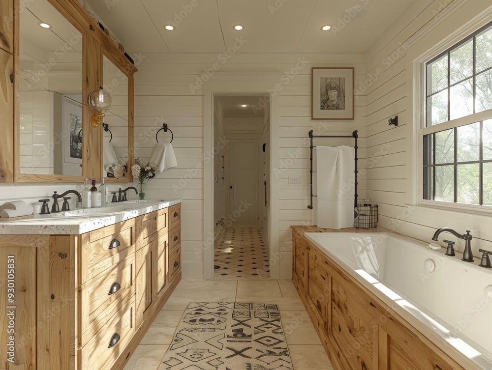 Luxury Bathroom with Modern Wood Cabinets and Floor Tiles Luxury Bathroom with Modern Wood Cabinets and Floor Tiles