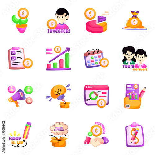 Set of Business Flat Stickers 

