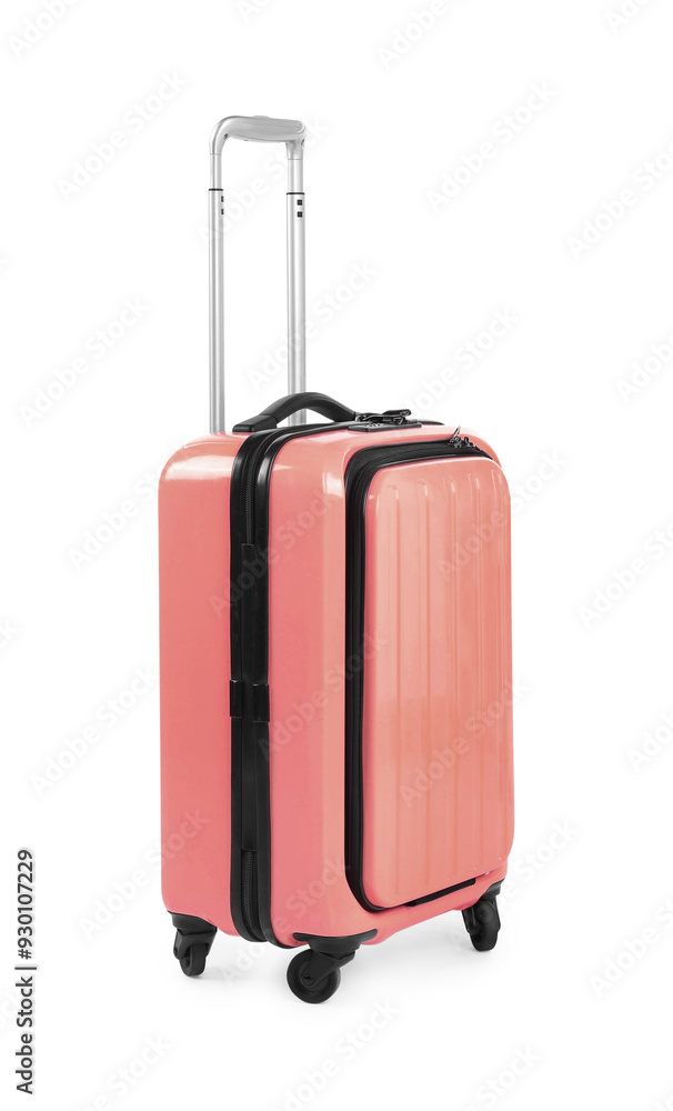 One closed red suitcase isolated on white One closed red suitcase isolated on white