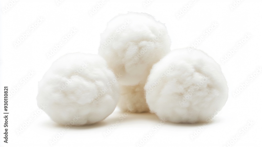Soft Fluffy Cotton Balls Isolated on White Set Soft Fluffy Cotton Balls Isolated on White Set