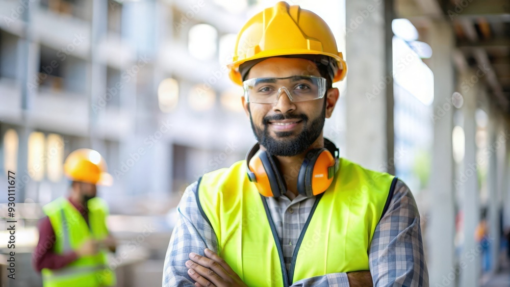 Indian Builder with Safety Gear - Builder fully equipped with safety gear, ready to work on the construction site.
Indian Builder with Safety Gear - Builder fully equipped with safety gear, ready to work on the construction site.