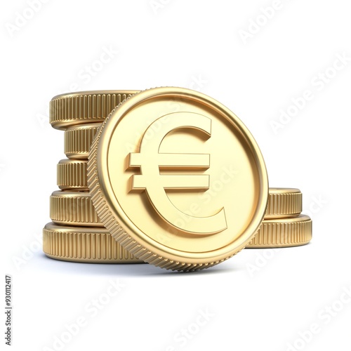 Golden coins with euro currency symbol 3D