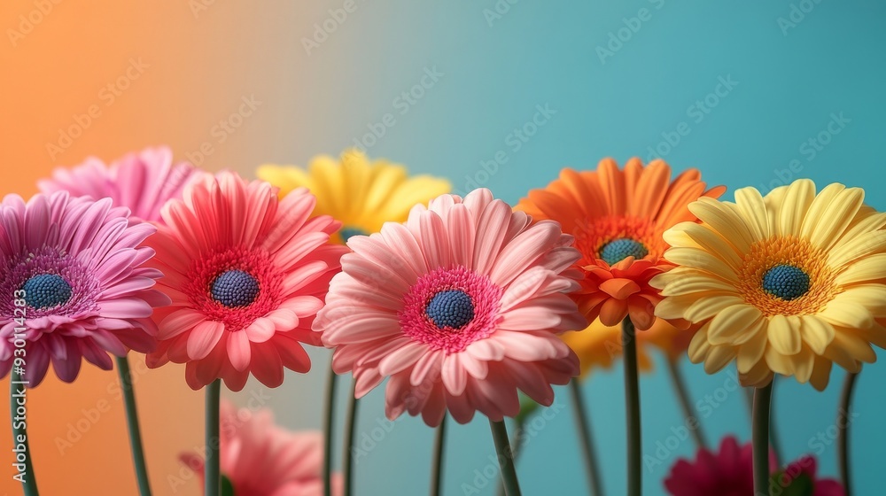 A bouquet of colorful flowers with a blue background A bouquet of colorful flowers with a blue background
