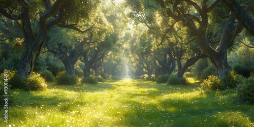 Enchanted Path Through Sunlit Forest