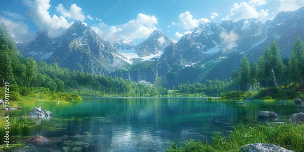 Fototapeta premium Serene Forest Landscape with Lake