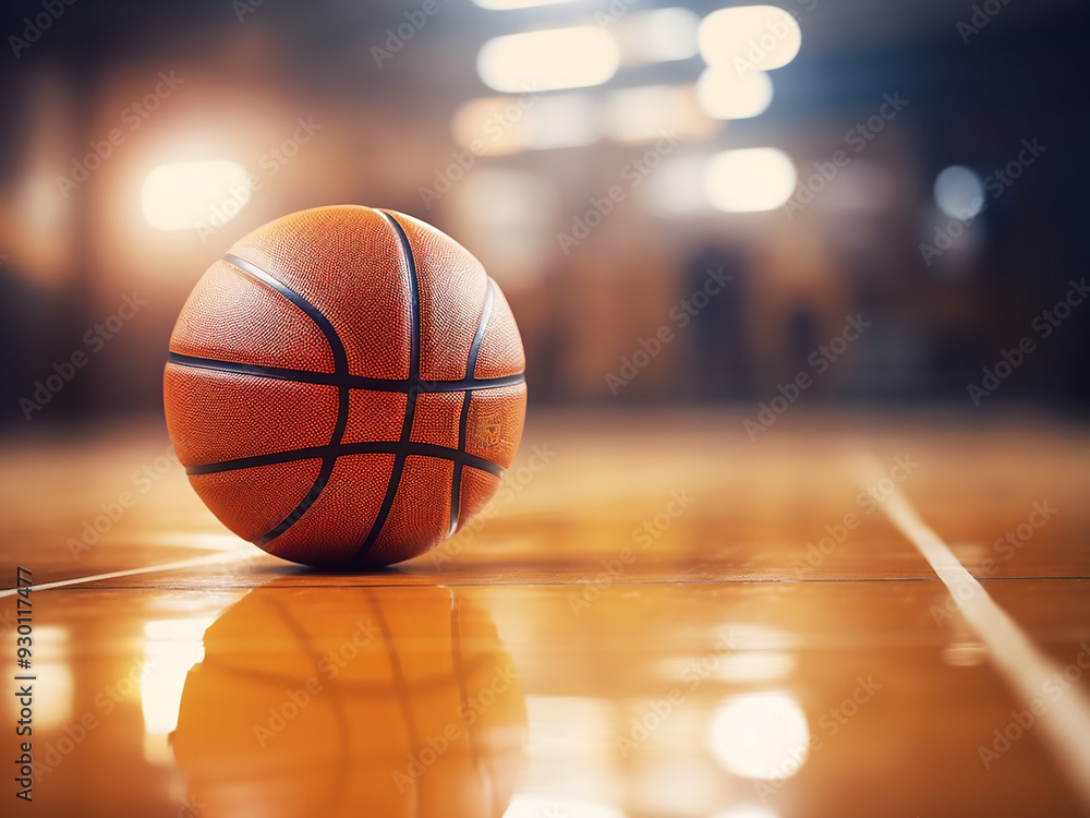 Close-up of basketball ball on court during play Close-up of basketball ball on court during play