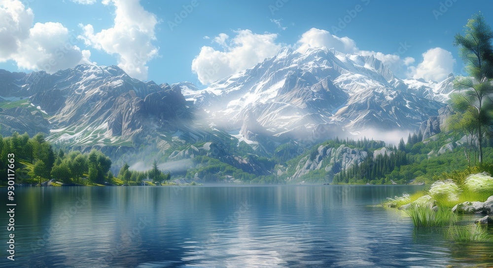Fototapeta premium Serene Mountain Lake Scenery