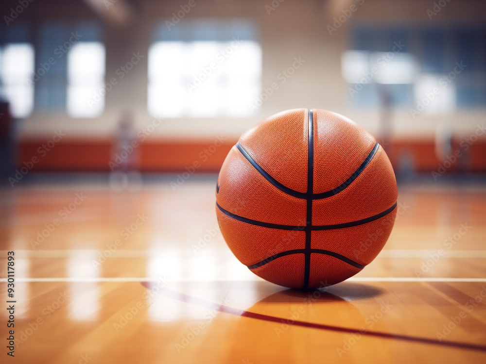 Basketball on the gym floor Basketball on the gym floor
