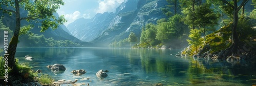 Nature's Serenity - A Picturesque Mountain River Scene