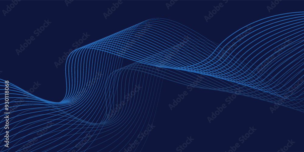 Dark blue abstract background with glowing circle lines. Geometric stripe line art design. Modern shiny blue lines. Futuristic technology concept.