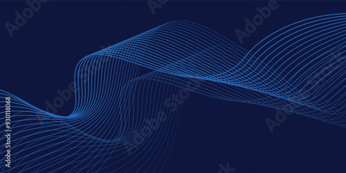 Dark blue abstract background with glowing circle lines. Geometric stripe line art design. Modern shiny blue lines. Futuristic technology concept.