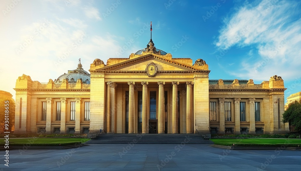 Fototapeta premium A grand building with columns and a courtyard.